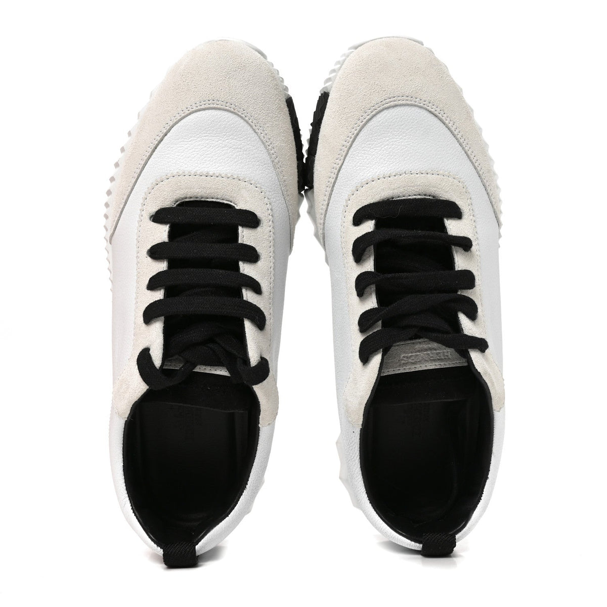 Hermes Calfskin Suede Goatskin Women's Bouncing Sneakers 37.5 White Black