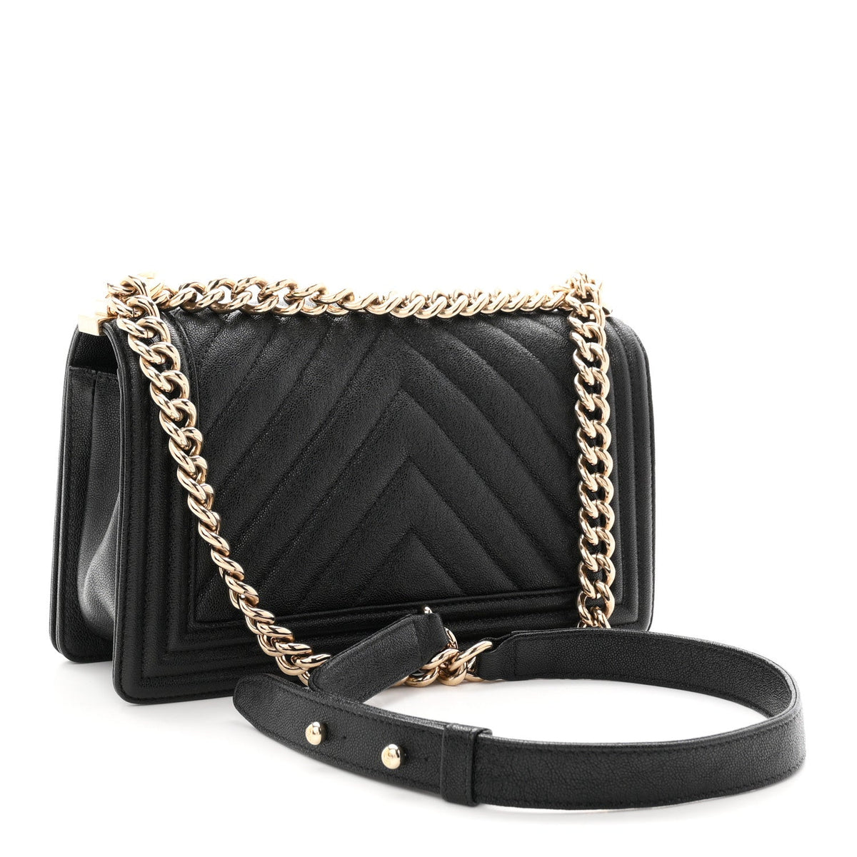 Medium Quilted Caviar Flap Shoulder Bag - Black