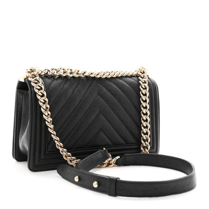 Medium Quilted Caviar Flap Shoulder Bag - Black