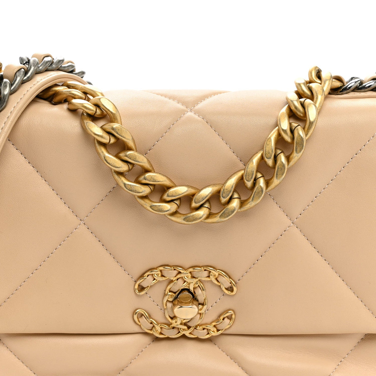 Medium Quilted Lambskin Flap Shoulder Bag - Beige