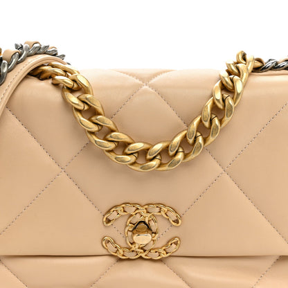 Medium Quilted Lambskin Flap Shoulder Bag - Beige