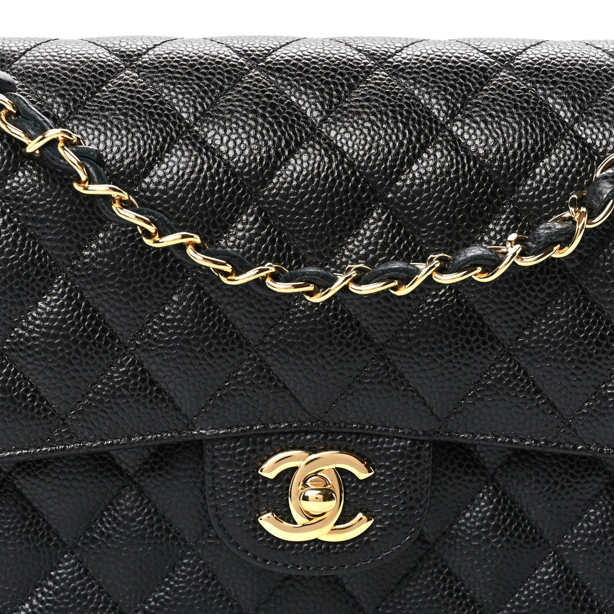 Medium Quilted Caviar Flap Shoulder Bag - Black