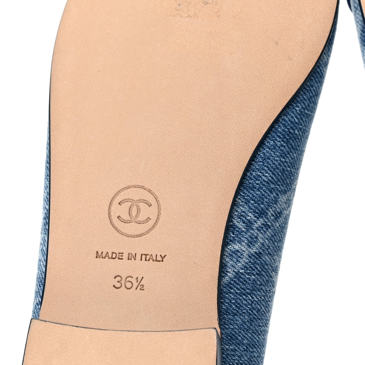 Chanel Denim Printed Cap Toe Women's Ballerina Flats