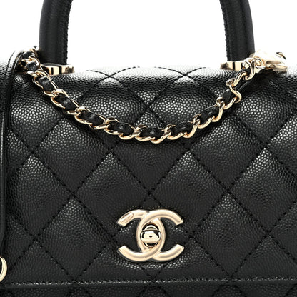 Mini Quilted Caviar Flap Shoulder Bag - Black