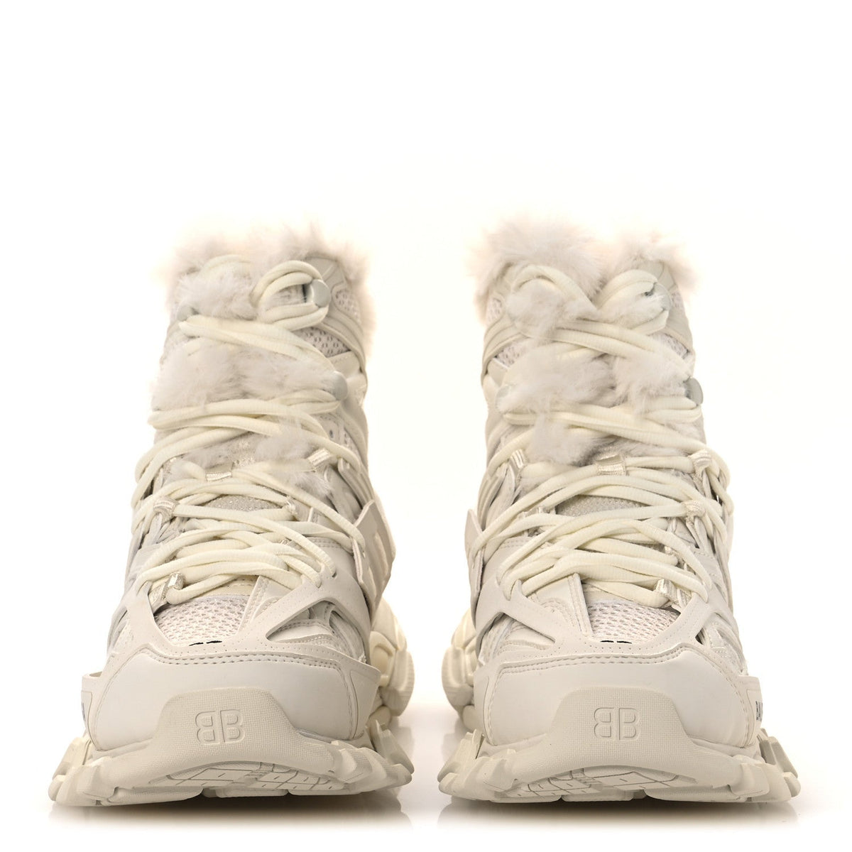Balenciaga Mesh Nylon Faux Fur Women's Track Hike Sneakers 37 White