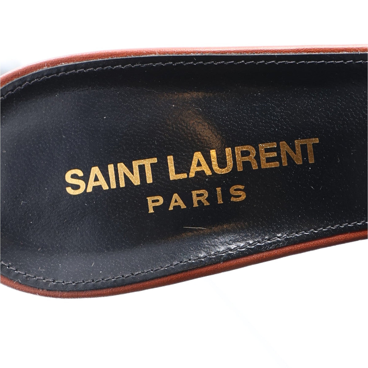 Saint Laurent Calfskin Women's Tribute 85 Slide Sandals 36 New Papaya