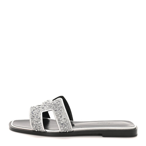 Velvet Goatskin Crystal Beads Oran Sandals Gris Argente