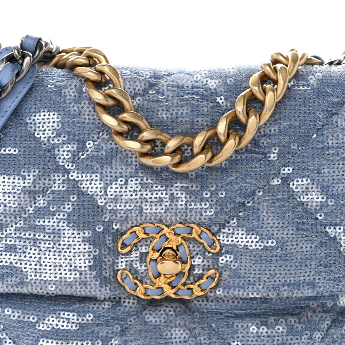 Medium Quilted Flap Shoulder Bag - Light Blue