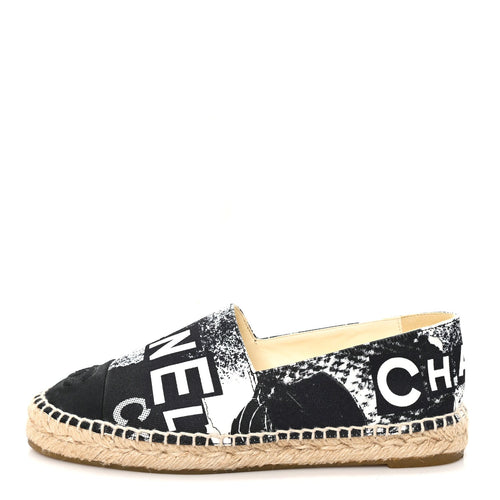 Printed Canvas Grosgrain Rue Cambon Espadrilles Black White