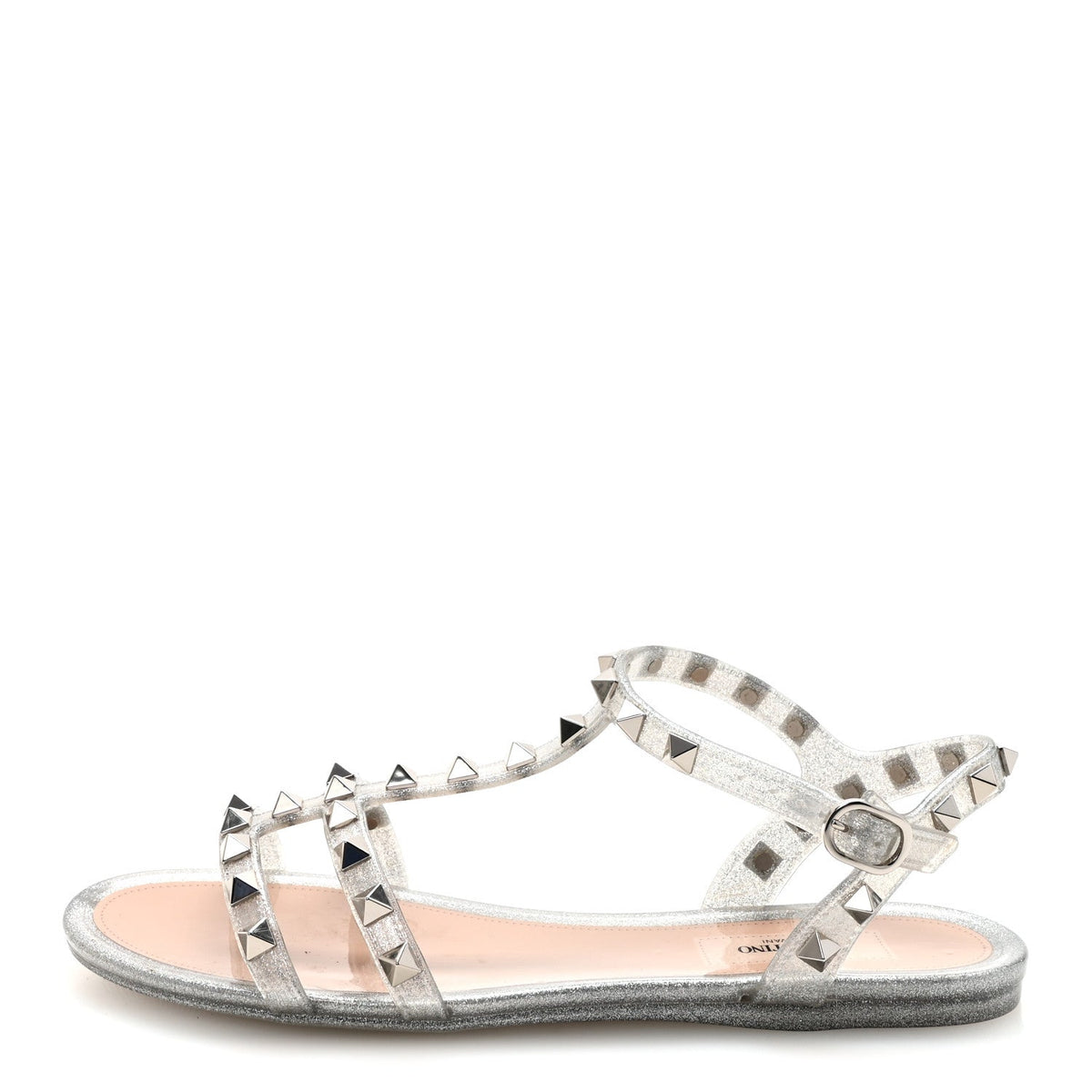 Garavanipvc Jelly Glitter Rockstud Caged Flat Thong Sandals Silver