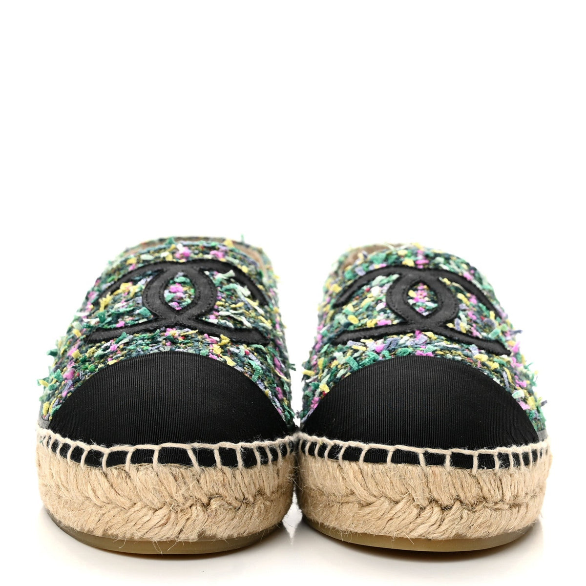 Chanel Tweed Grosgrain Women's CC Espadrilles 37 Multicolor