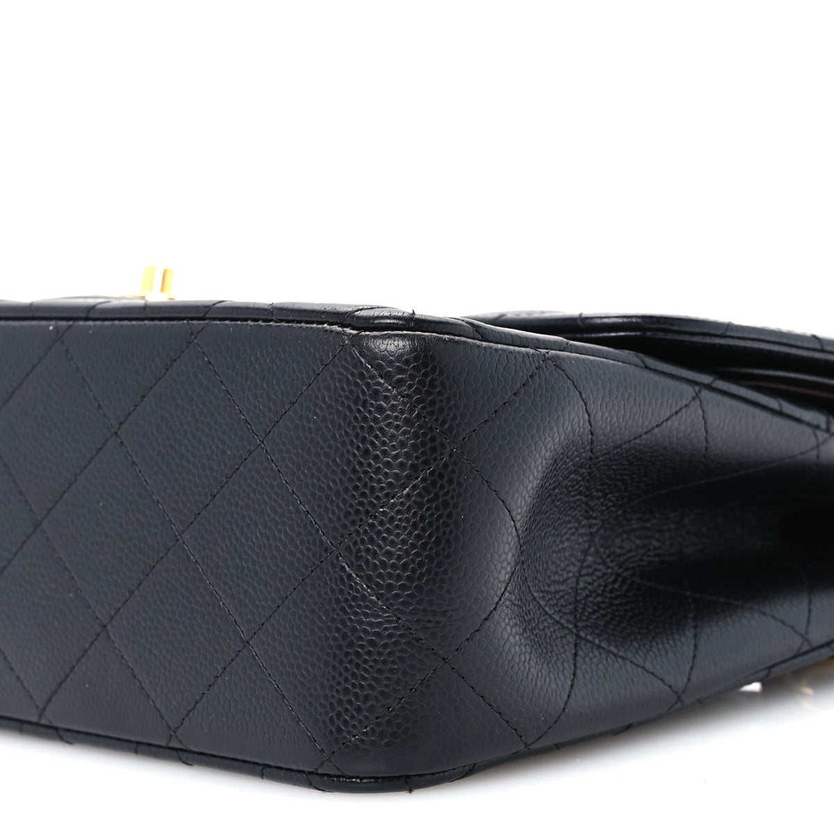 Quilted Caviar Flap Shoulder Bag - Black