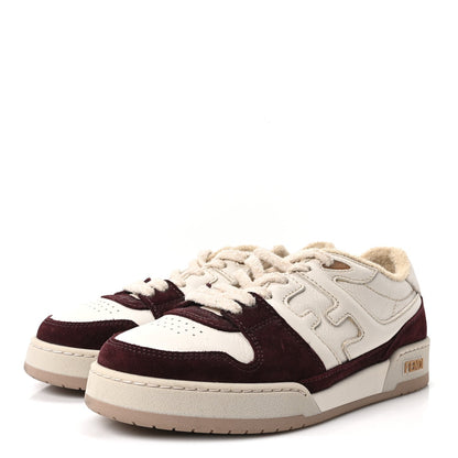 Fendi Grained Calfskin Men's Match Low Top Sneakers 7 White Burgundy Amber