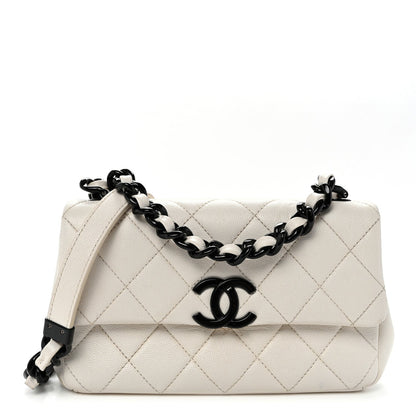 Small Quilted Caviar Flap Shoulder Bag - White