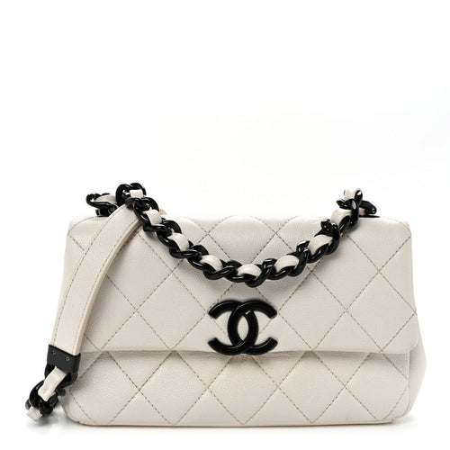 Small Quilted Caviar Flap Shoulder Bag - White