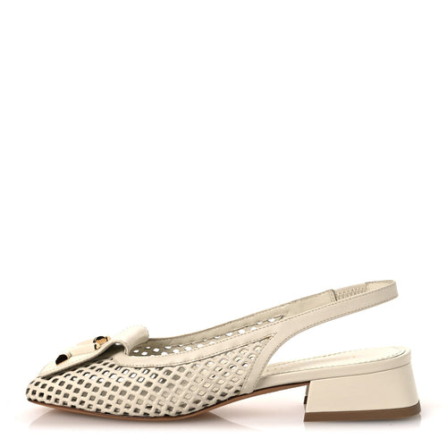 Calfskin Perforated Shake Slingback Pumps Creme Beige