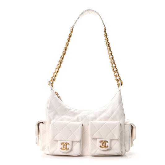 Quilted Lambskin Hobo Bag - White