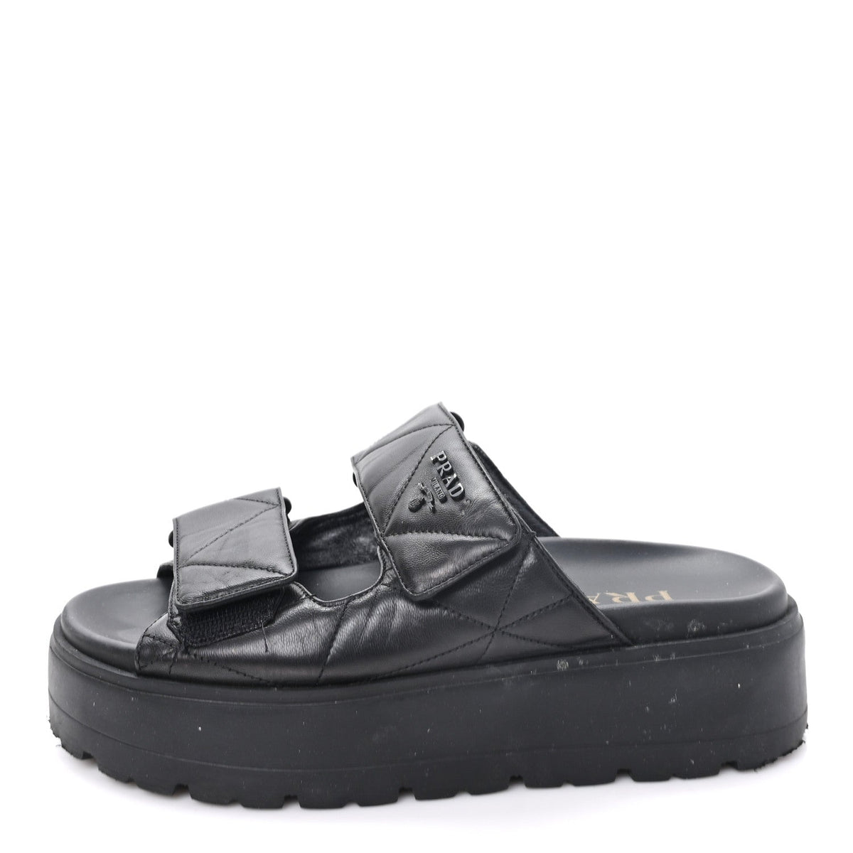 Nappa Quilted Padded Logo Platform Slide Sandals Black