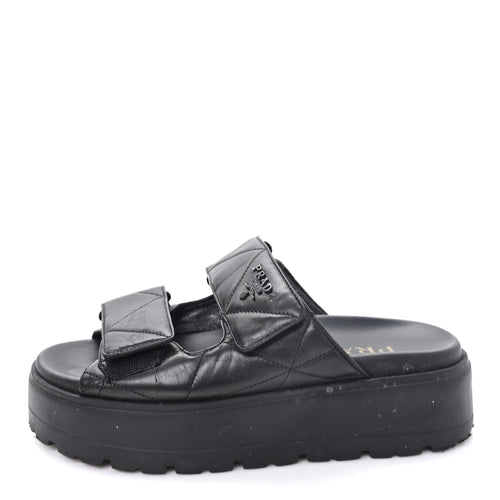 Nappa Quilted Padded Logo Platform Slide Sandals Black