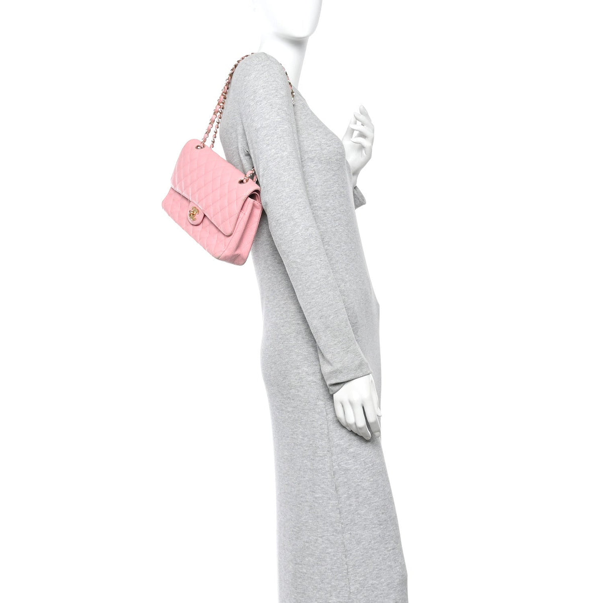 Medium Quilted Caviar Flap Shoulder Bag - Pink