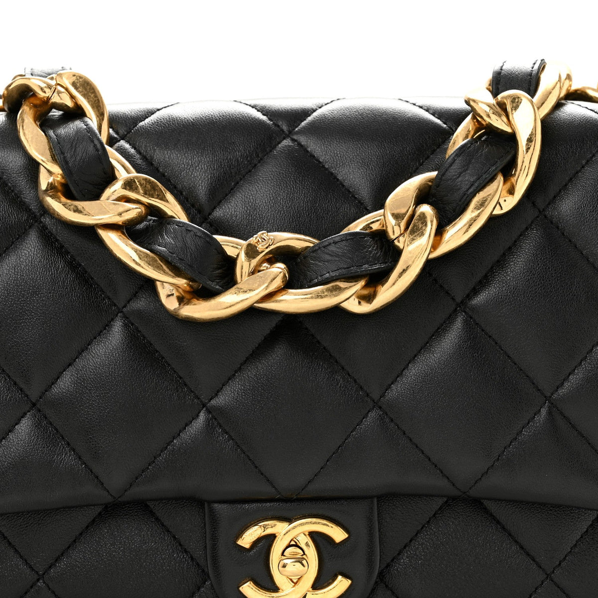 Large Quilted Lambskin Flap Shoulder Bag - Black