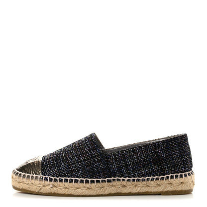 Chanel Tweed Patent Goatskin Women's CC Espadrilles 39 Black Pink Yellow
