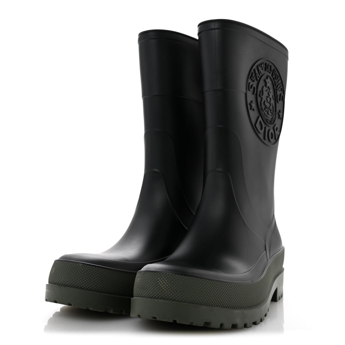 Dior Rubber Women's Diorunion Rain Boots 38 Black Military