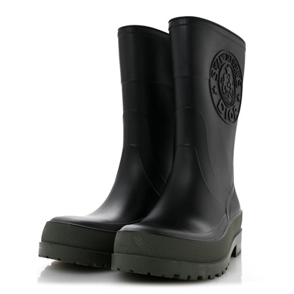 Dior Rubber Women's Diorunion Rain Boots 38 Black Military