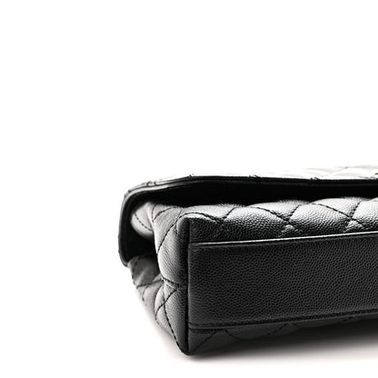 Maxi Quilted Caviar Flap Shoulder Bag - Black