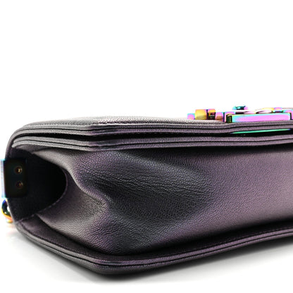 Small Quilted Goatskin Flap Shoulder Bag - Purple