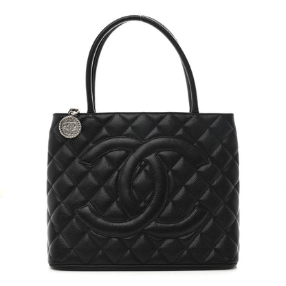 Quilted Caviar Tote Bag - Black
