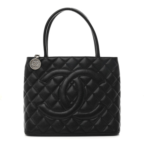 Quilted Caviar Tote Bag - Black