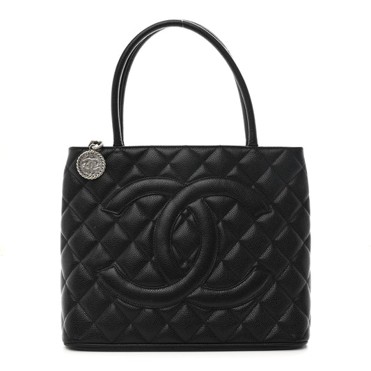 Quilted Caviar Tote Bag - Black