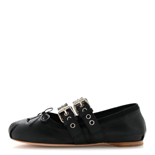 Miu Miu Nappa Vitello Nevada Women's Double Buckle Ballerina Flats 36 Black