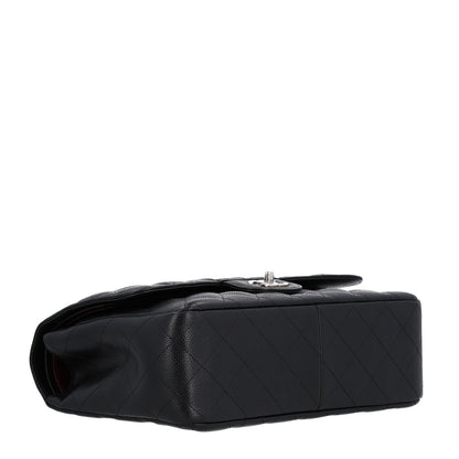 Quilted Caviar Flap Shoulder Bag - Black