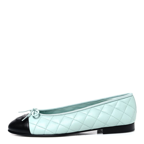 Chanel Quilted CC Cap Toe Women's Ballerina Flats Light Blue