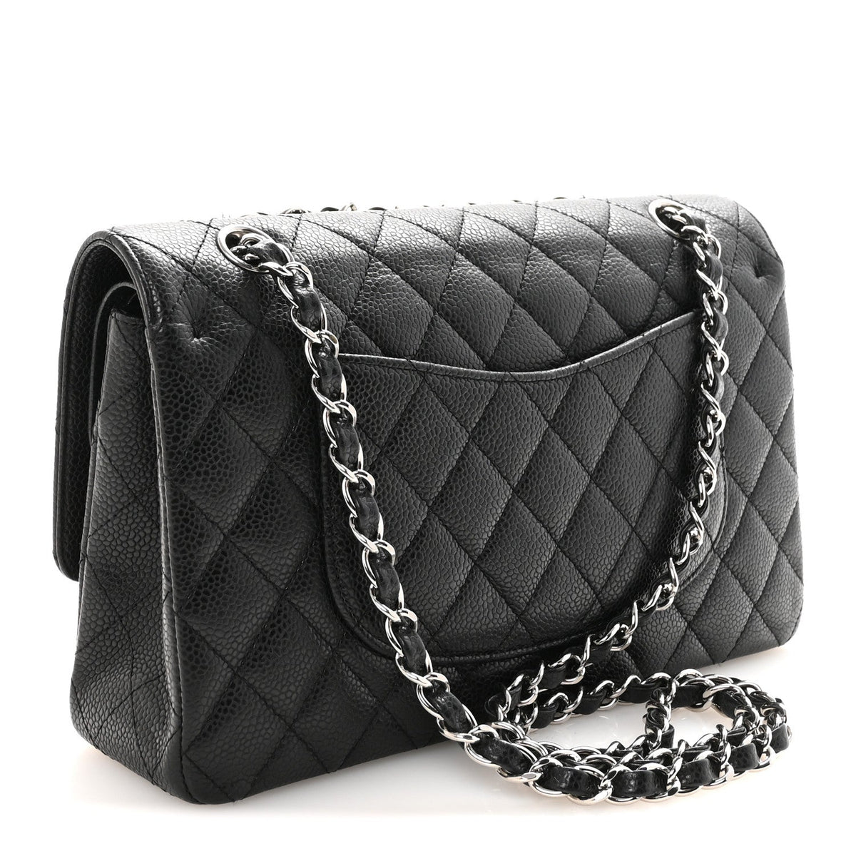 Medium Quilted Caviar Flap Shoulder Bag - Black