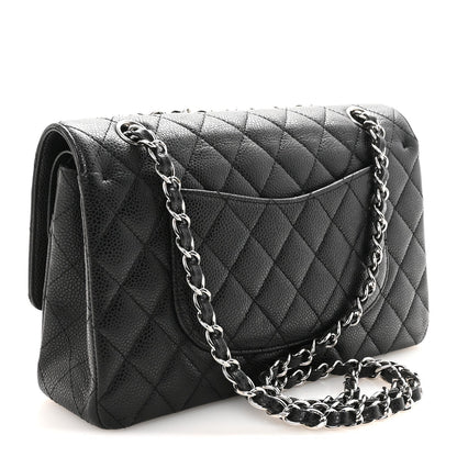 Medium Quilted Caviar Flap Shoulder Bag - Black