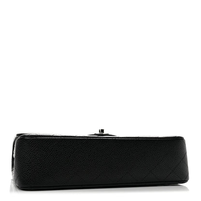 Medium Quilted Caviar Flap Shoulder Bag - Black