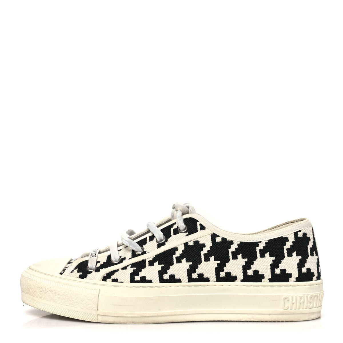 Canvas Macro Houndstooth Embroidered Walk'N' Low Top Sneakers White Bl