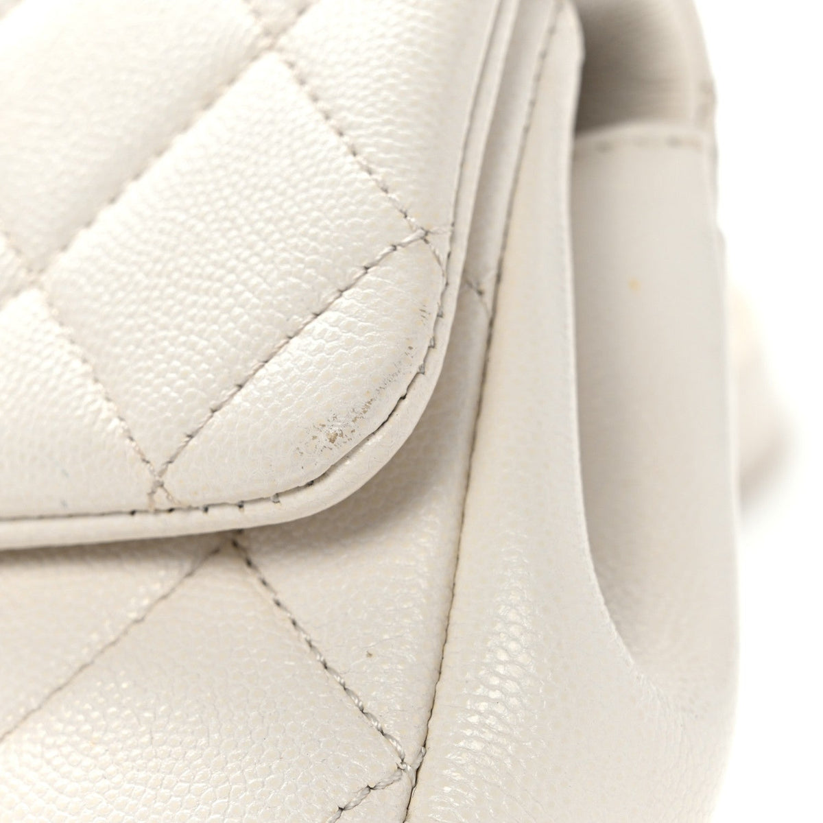 Small Quilted Caviar Flap Shoulder Bag - White