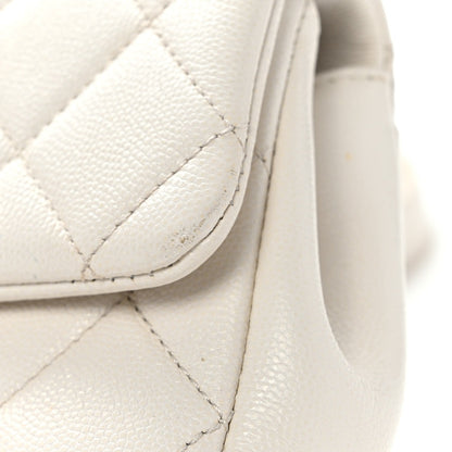 Small Quilted Caviar Flap Shoulder Bag - White