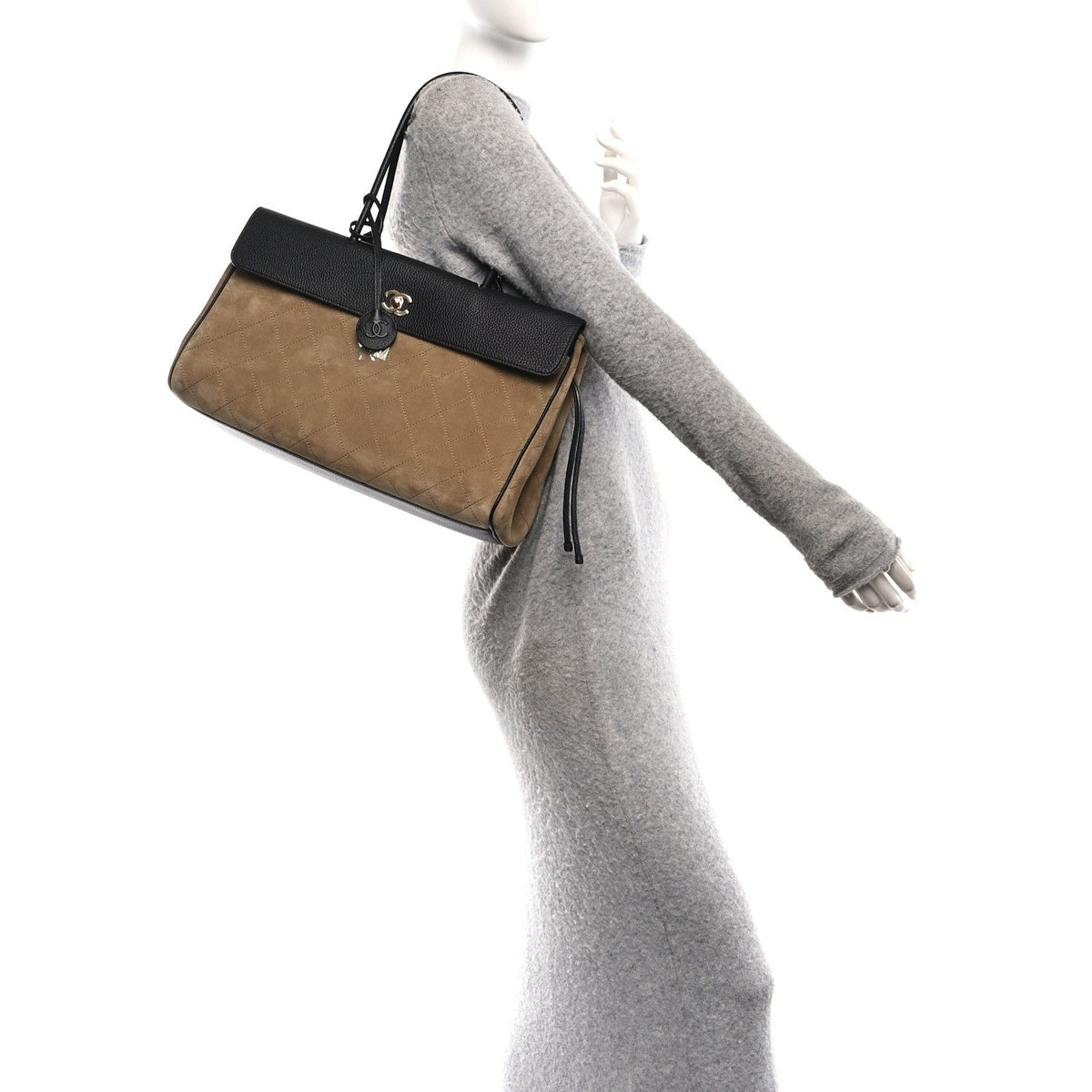 Calfskin Suede Handbag - Beige