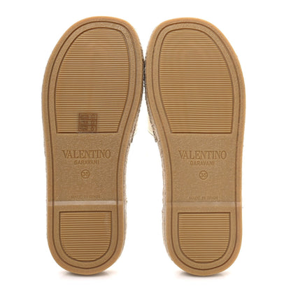 Valentino Garavani Laminated Napa Women's VLogo Cut Out Espadrille Slide Sandals 36 Silver