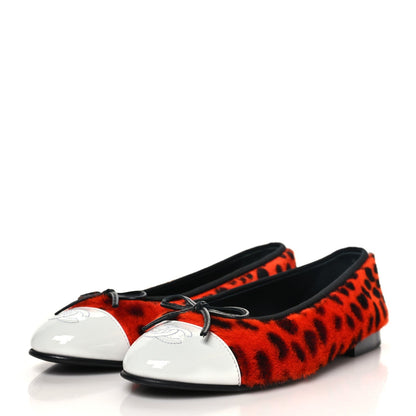 Chanel Pony Hair Cap Toe CC Ballerina Women's Shoes