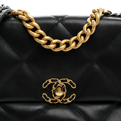 Medium Quilted Lambskin Flap Shoulder Bag - Black