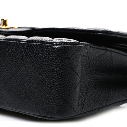Medium Quilted Caviar Flap Shoulder Bag - Black