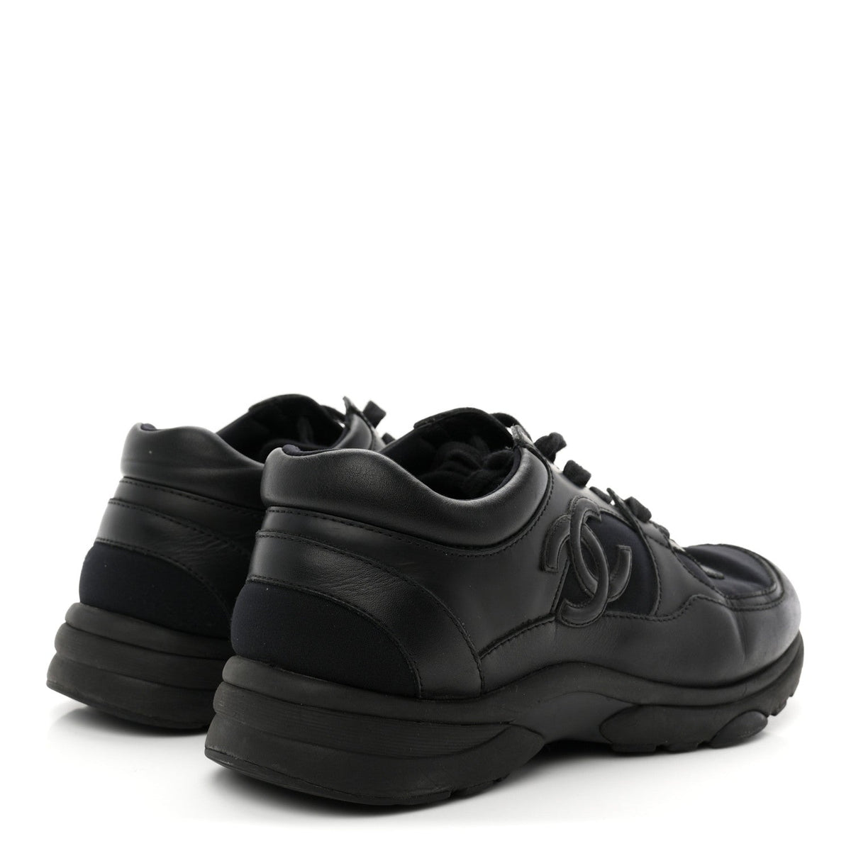 Chanel Lambskin Fabric Women's CC Uniform Sneakers 39 Black