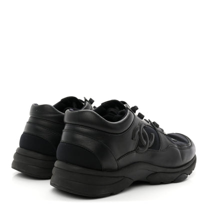 Chanel Lambskin Fabric Women's CC Uniform Sneakers 39 Black