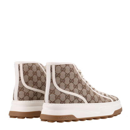 Gucci Monogram 1977 Tennis 55mm Men's High Top Sneakers 9 Beige Ebony Mystic White